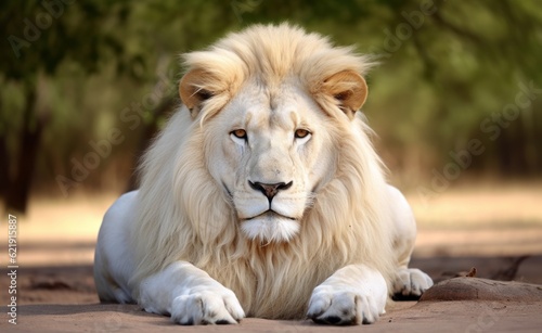 Majestic Male White Lion of Africa. Generative AI.