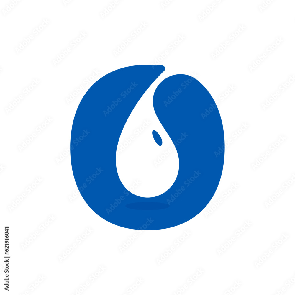 0 logo. Number zero with blue water dew drops. Negative space icon. Spring water emblem. Vector template for pure drink company, swimming posters, waste recycling identity, fight against drought adv. 0 logo. Number zero with blue water dew drops. Negative space icon. Spring water emblem. Vector template for pure drink company, swimming posters, waste recycling identity, fight against drought adv.