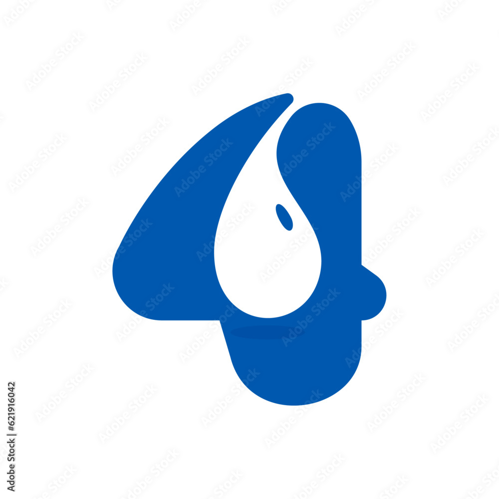 4 logo. Number four with blue water dew drops. Negative space icon ...