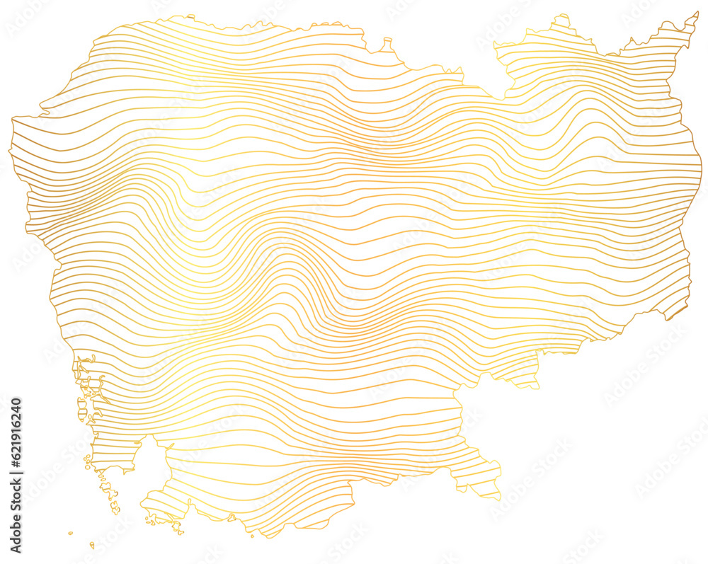 abstract map of Cambodia - vector illustration of striped gold colored map	