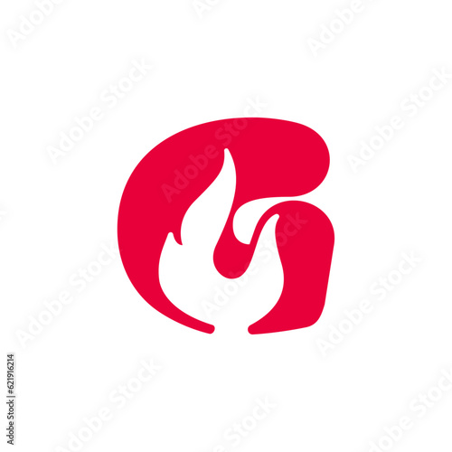 G letter logo with fire flames. Negative space vintage icon. Burning fast speed emblem. Vector for sport team wear, danger race posters, victory identity, camping labels, motorcycle customize company.