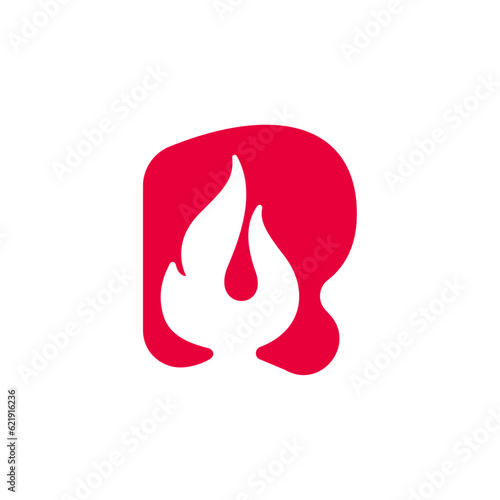 R letter logo with fire flames. Negative space vintage icon. Burning fast speed emblem. Vector for sport team wear, danger race posters, victory identity, camping labels, motorcycle customize company.