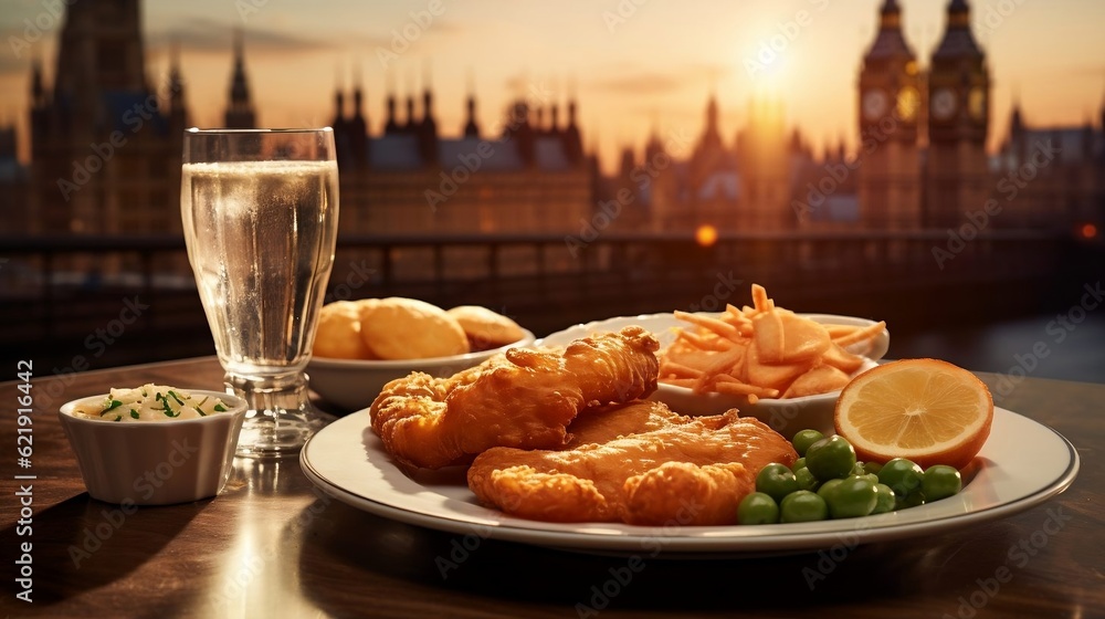 Traditional Fish and Chips, London-style, on plate