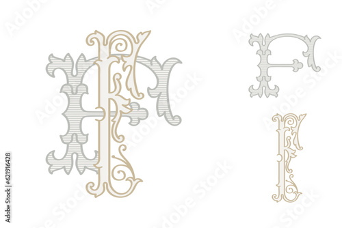 F letter wedding monogram creator kit. Elegant historical style alphabet for party invitations. This set includes Wide and Narrow capitals for your own emblem. Find full set in my profile.