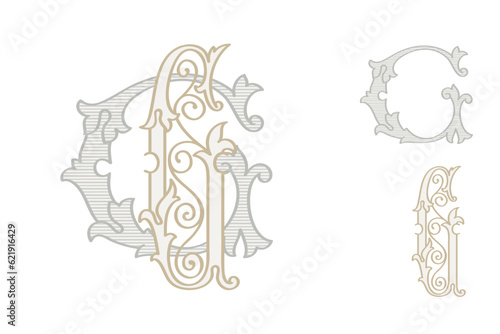G letter wedding monogram creator kit. Elegant historical style alphabet for party invitations. This set includes Wide and Narrow capitals for your own emblem. Find full set in my profile.