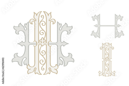 H letter wedding monogram creator kit. Elegant historical style alphabet for party invitations. This set includes Wide and Narrow capitals for your own emblem. Find full set in my profile.