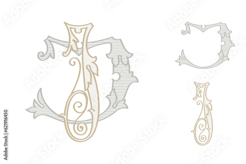 J letter wedding monogram creator kit. Elegant historical style alphabet for party invitations. This set includes Wide and Narrow capitals for your own emblem. Find full set in my profile.