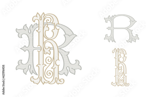 R letter wedding monogram creator kit. Elegant historical style alphabet for party invitations. This set includes Wide and Narrow capitals for your own emblem. Find full set in my profile.