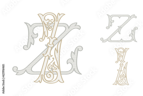 Z letter wedding monogram creator kit. Elegant historical style alphabet for party invitations. This set includes Wide and Narrow capitals for your own emblem. Find full set in my profile.