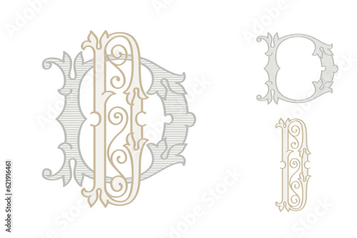 D letter wedding monogram creator kit. Elegant historical style alphabet for party invitations. This set includes Wide and Narrow capitals for your own emblem. Find full set in my profile.