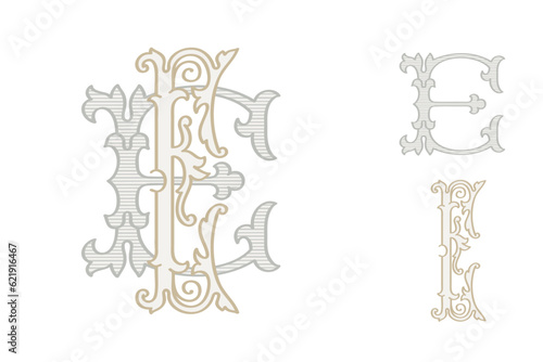 E letter wedding monogram creator kit. Elegant historical style alphabet for party invitations. This set includes Wide and Narrow capitals for your own emblem. Find full set in my profile.