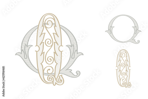 Q letter wedding monogram creator kit. Elegant historical style alphabet for party invitations. This set includes Wide and Narrow capitals for your own emblem. Find full set in my profile.