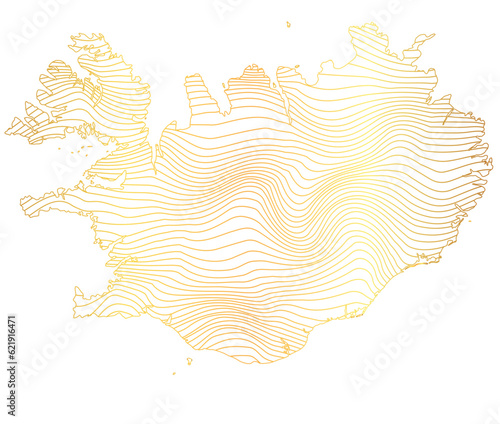 abstract map of Iceland - vector illustration of striped gold colored map	