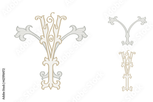 Y letter wedding monogram creator kit. Elegant historical style alphabet for party invitations. This set includes Wide and Narrow capitals for your own emblem. Find full set in my profile.