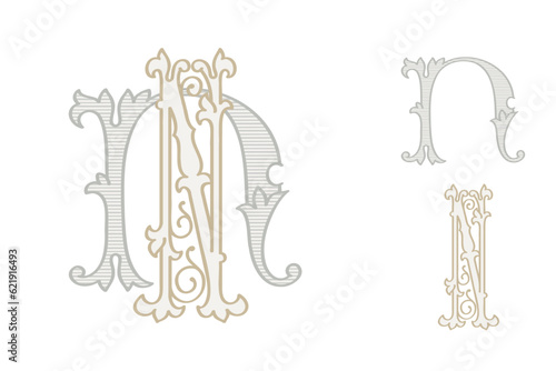 N letter wedding monogram creator kit. Elegant historical style alphabet for party invitations. This set includes Wide and Narrow capitals for your own emblem. Find full set in my profile.