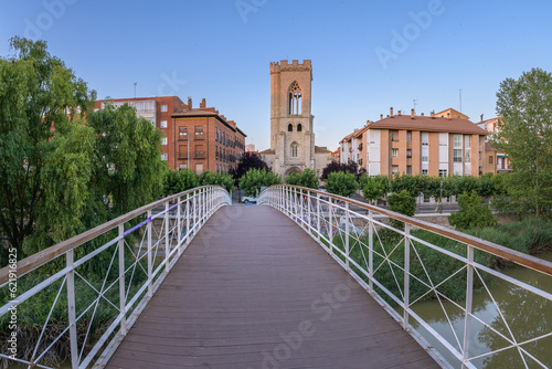 A Summer Evening Stroll - Crossing the Footbridge to the Church of St. Michael in Palencia, Spain