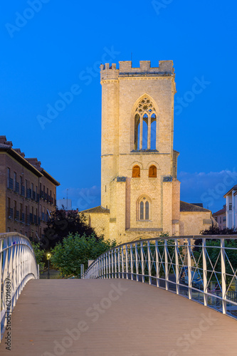 A Summer Evening Stroll - Crossing the Footbridge to the Church of St. Michael in Palencia, Spain