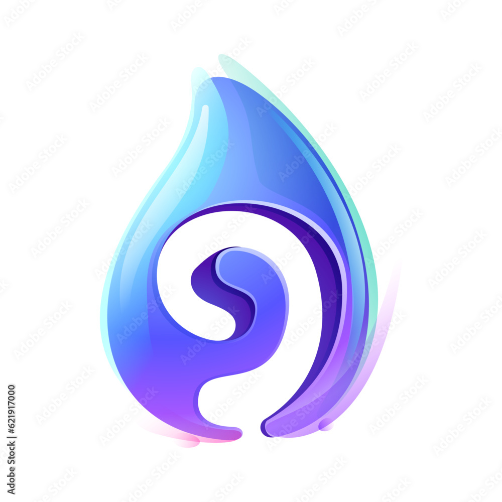 9 logo. Pure water drop number nine logo. Eco-friendly 3D realistic ...
