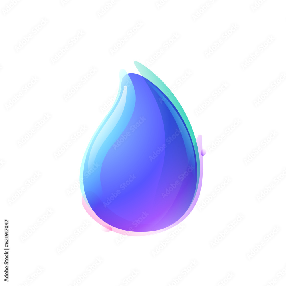 Pure water drop logo. Eco-friendly 3D realistic icon. Wild wave in overlapping watercolor style. Dew droplet for healthy drink bottle emblem for filter labels, nature posters. Pure water drop logo. Eco-friendly 3D realistic icon. Wild wave in overlapping watercolor style. Dew droplet for healthy drink bottle emblem for filter labels, nature posters.