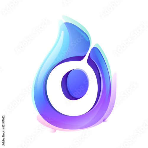 0 logo. Pure water drop number zero logo. Eco-friendly 3D realistic icon. Wild wave initial in overlapping watercolor style. Dew droplet for healthy drink bottle emblem. Font for filter, nature art.