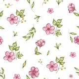 Floral watercolor pattern.  Hand-painted pink flowers seamless design