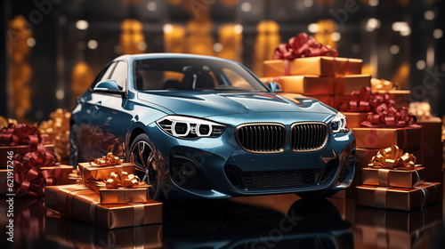 Car with a gift boxes. Generative Ai