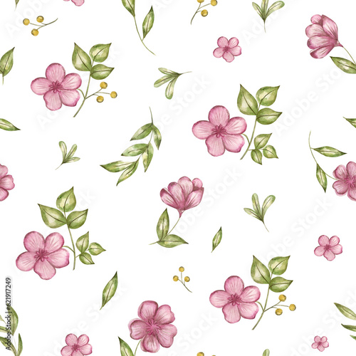 Floral watercolor pattern. Hand-painted pink flowers seamless design