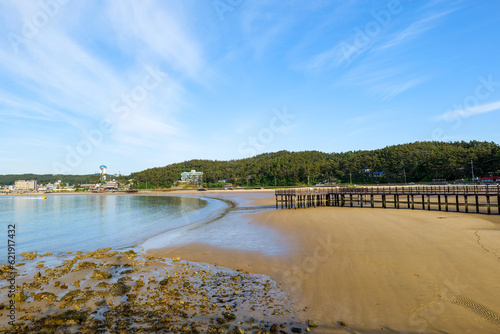 Fototapeta Naklejka Na Ścianę i Meble -  view of the coastal city beach in the summer. Mallipo beach Taean gun city in South Korea 26.06.2023