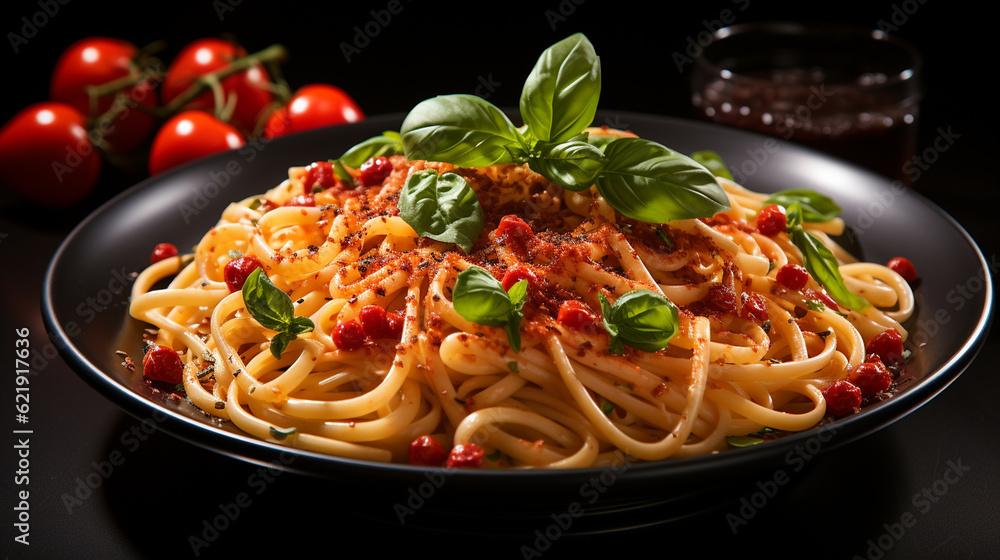 Delicious plate of italian spaghetti pasta. Generative Ai Delicious plate of italian spaghetti pasta. Generative Ai