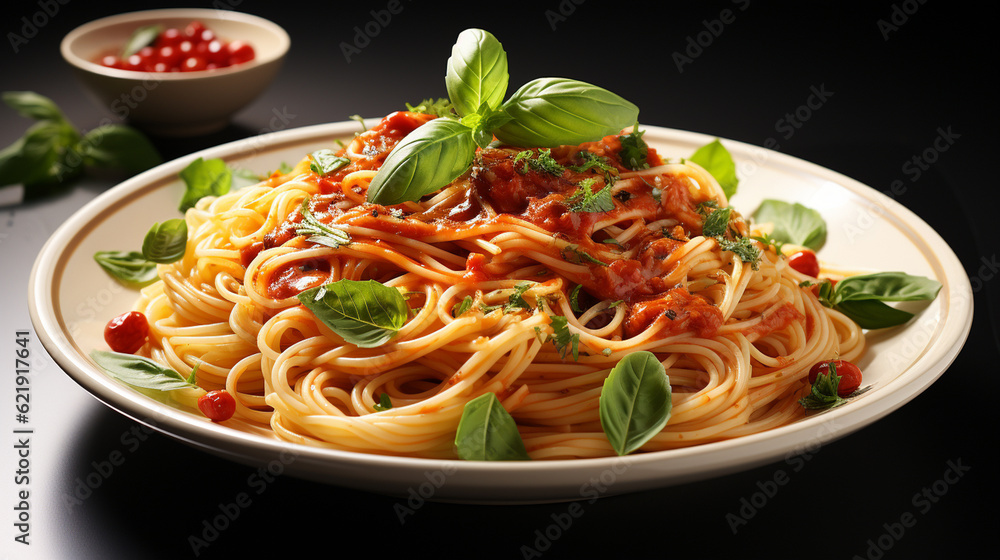 Delicious plate of italian spaghetti pasta. Generative Ai Delicious plate of italian spaghetti pasta. Generative Ai