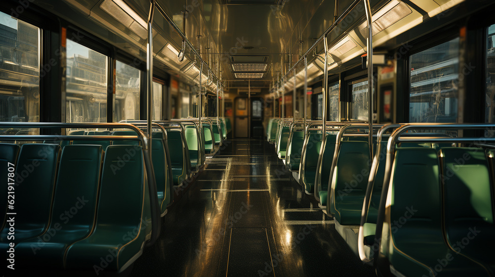 Empty bus interior. Generative Ai