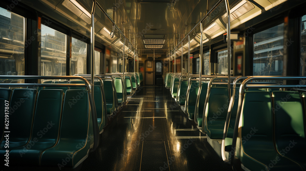 Fototapeta premium Empty bus interior. Generative Ai