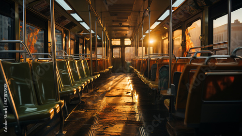 Empty bus interior. Generative Ai