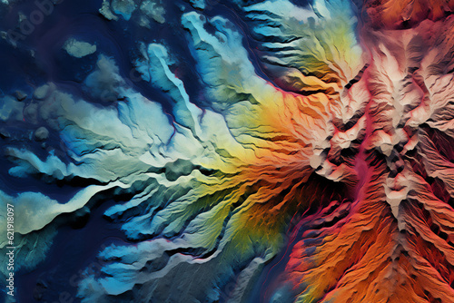 3d image of volcano with elevation colors. Satellite data created by generative ai