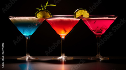 3 cocktails in different colors. Generative AI