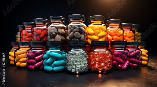 Jar of pills and vitamins. Generative Ai