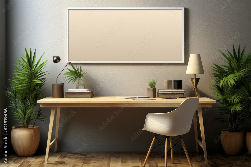 blank canvas mockup frame on a modern corridor at a modern office. Generative AI