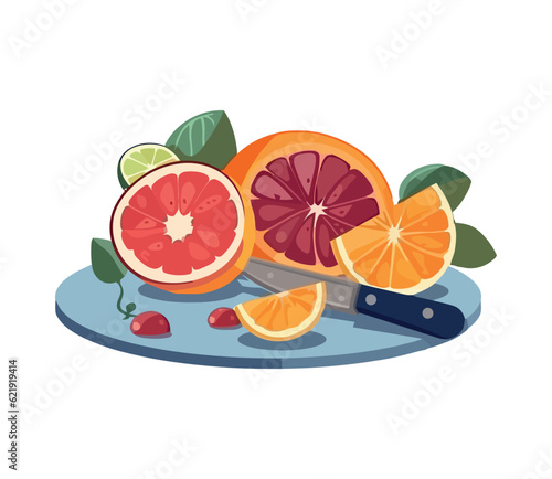 Fresh citrus slices on white backdrop vector