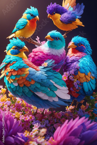 Sublimation of cute 3d birds  Generative AI