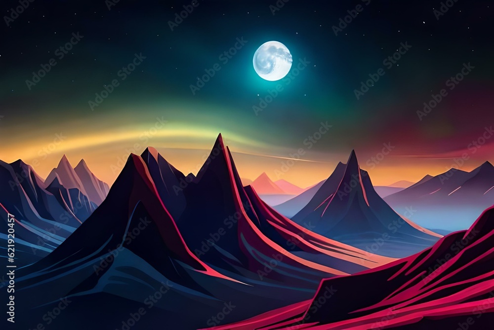 Mountain displays radiant colors in night generated by AI tool