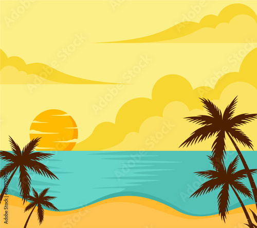 tree on the beach summer vector background
