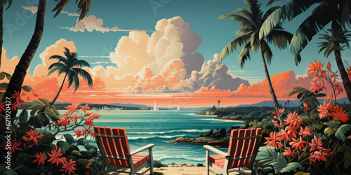 Illustrator art Miami street. Generative AI