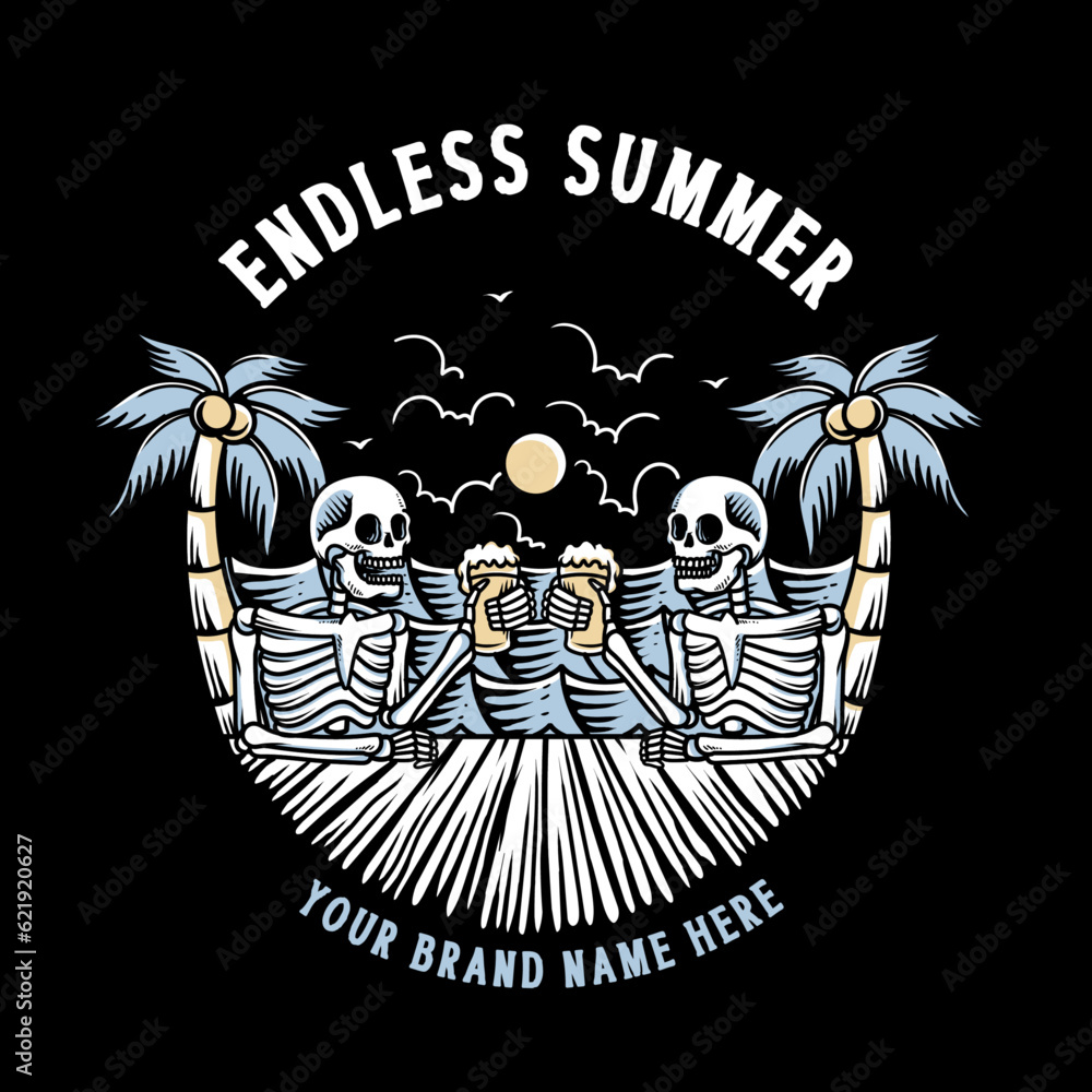 Φωτογραφία the skeleton friends enjoy drinking a beer of the summer time, on the beach part
