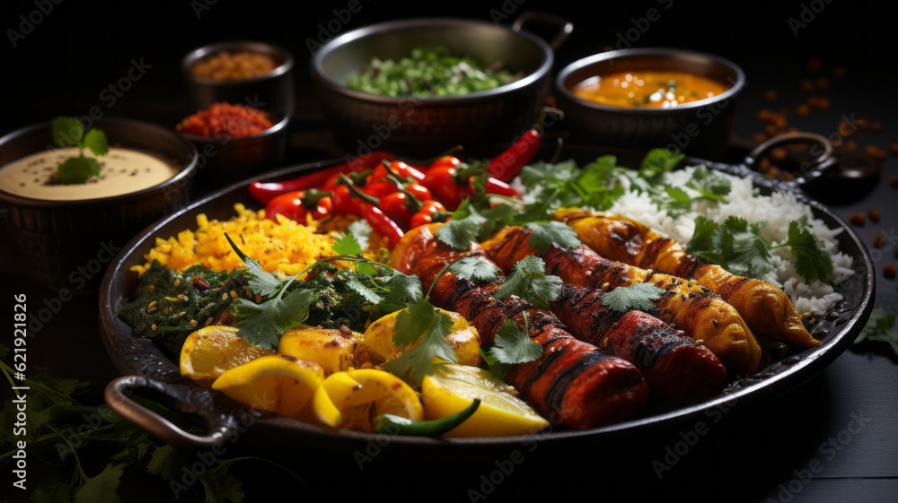With colorful dishes of indian food.. Generative AI With colorful dishes of indian food.. Generative AI
