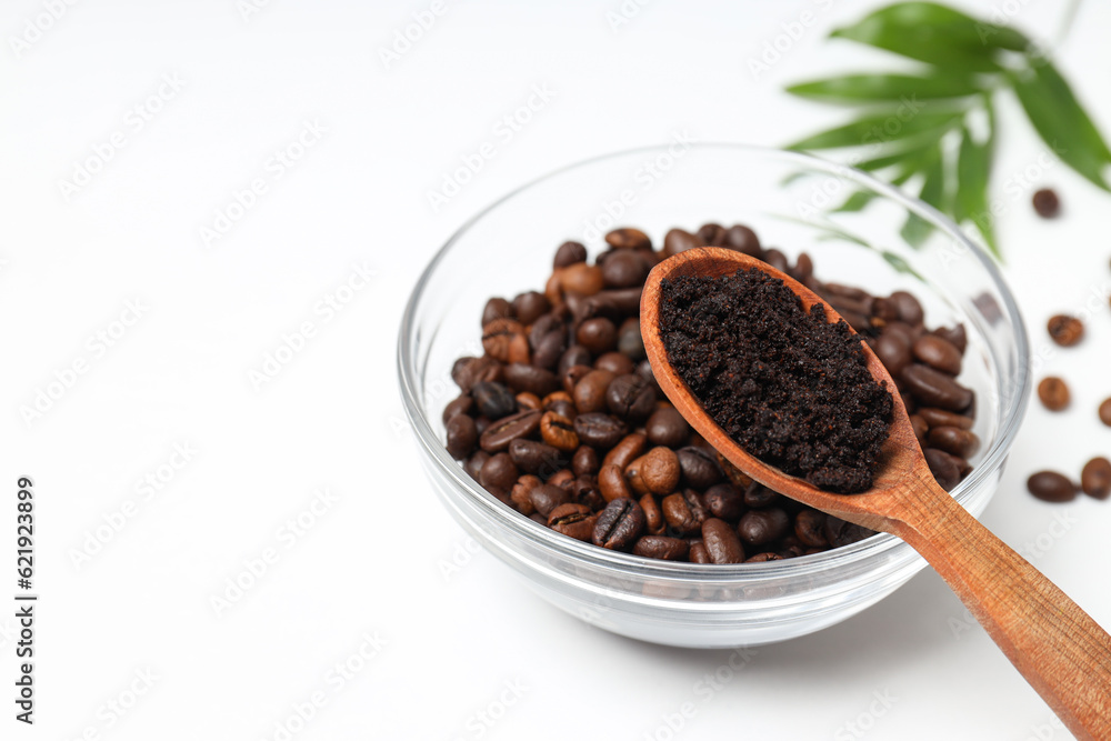 Concept of skin and face care, coffee scrub Concept of skin and face care, coffee scrub