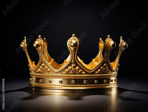 A king crown made of gold isolated on plain background. Decorated with precious stones. It is a symbol of the fame of a kingdom.