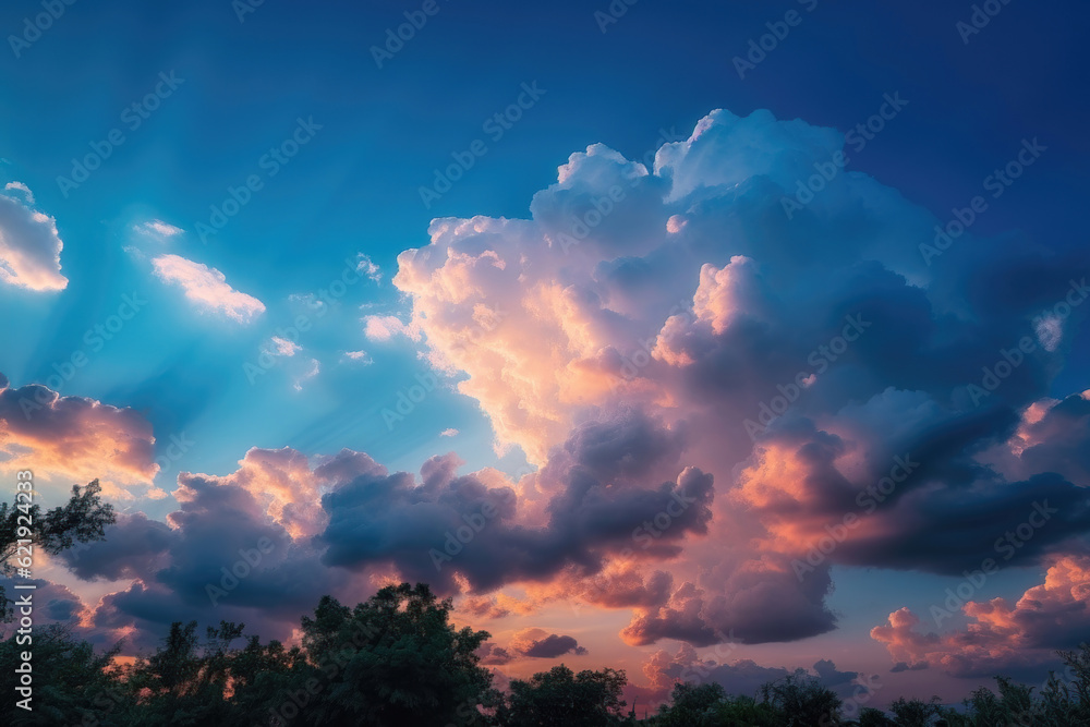 The clouds are a soft pink color, and they are scattered throughout the sky. AI generated
