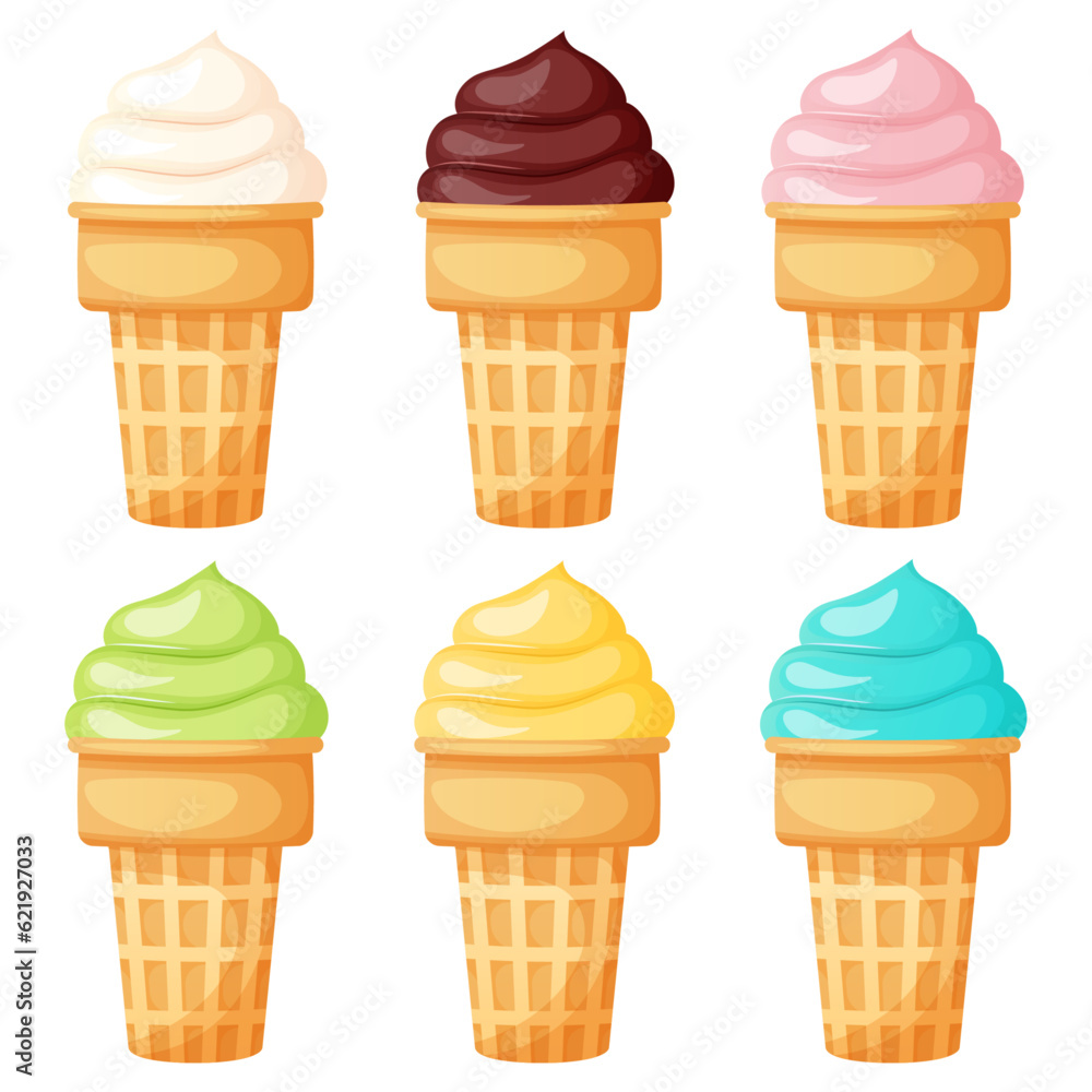 Collection of ice cream in a waffle cup Collection of ice cream in a waffle cup