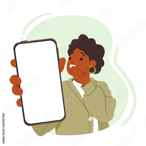 Startled Black Woman Holding Smartphone, Her Face Displaying A Mixture Of Surprise And Disbelief As She Looks At Screen