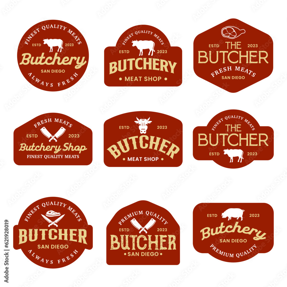 Vintage butchery logo templates collection. Butchery logo ornament logo vector design elements set. Emblem of Butcher meat shop set